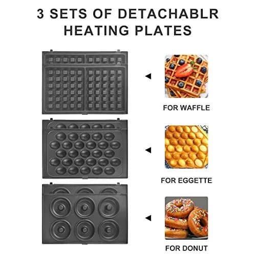 Health and Home 3 Interchangeable Baking Plates for Doughnut & Waffle Maker | Non-Stick, 1200W, Easy Clean, Compact Storage thumbnail 2