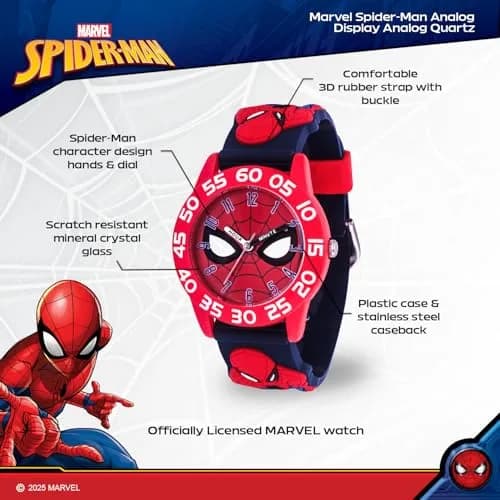 Marvel Spider-Man Kids Watch – Red Plastic Strap & 30M Water Resistance (32mm Dial, Official Licensed Toy) thumbnail 2
