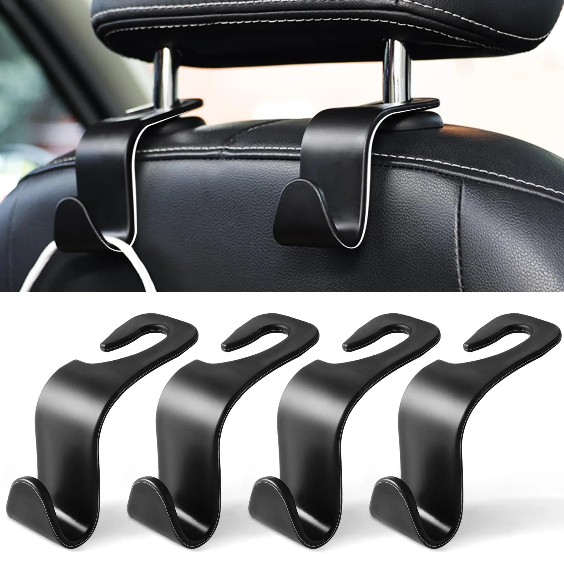 LivTee Car Seat Headrest Hook, 4-Pack | Heavy-Duty Car Organizer Supports 20kg