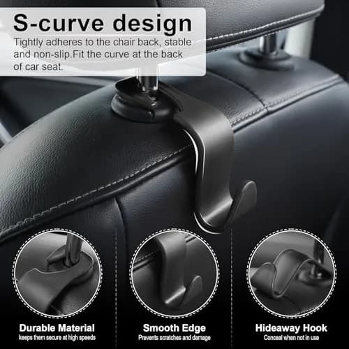 LivTee Car Seat Headrest Hook, 4-Pack | Heavy-Duty Car Organizer Supports 20kg thumbnail 2