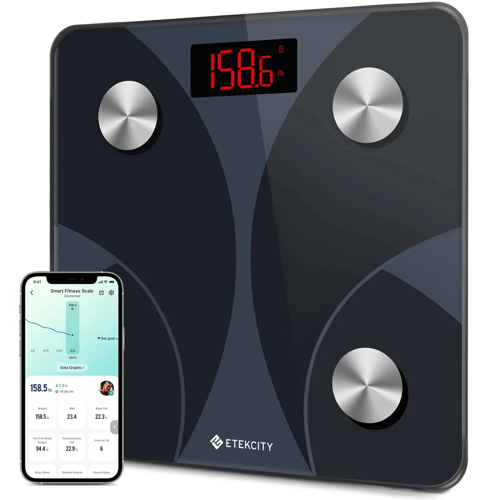 Etekcity Smart Body Composition Scale | Textured Black | 25.9 cm (10.2 in) | FDA Approved - main product image
