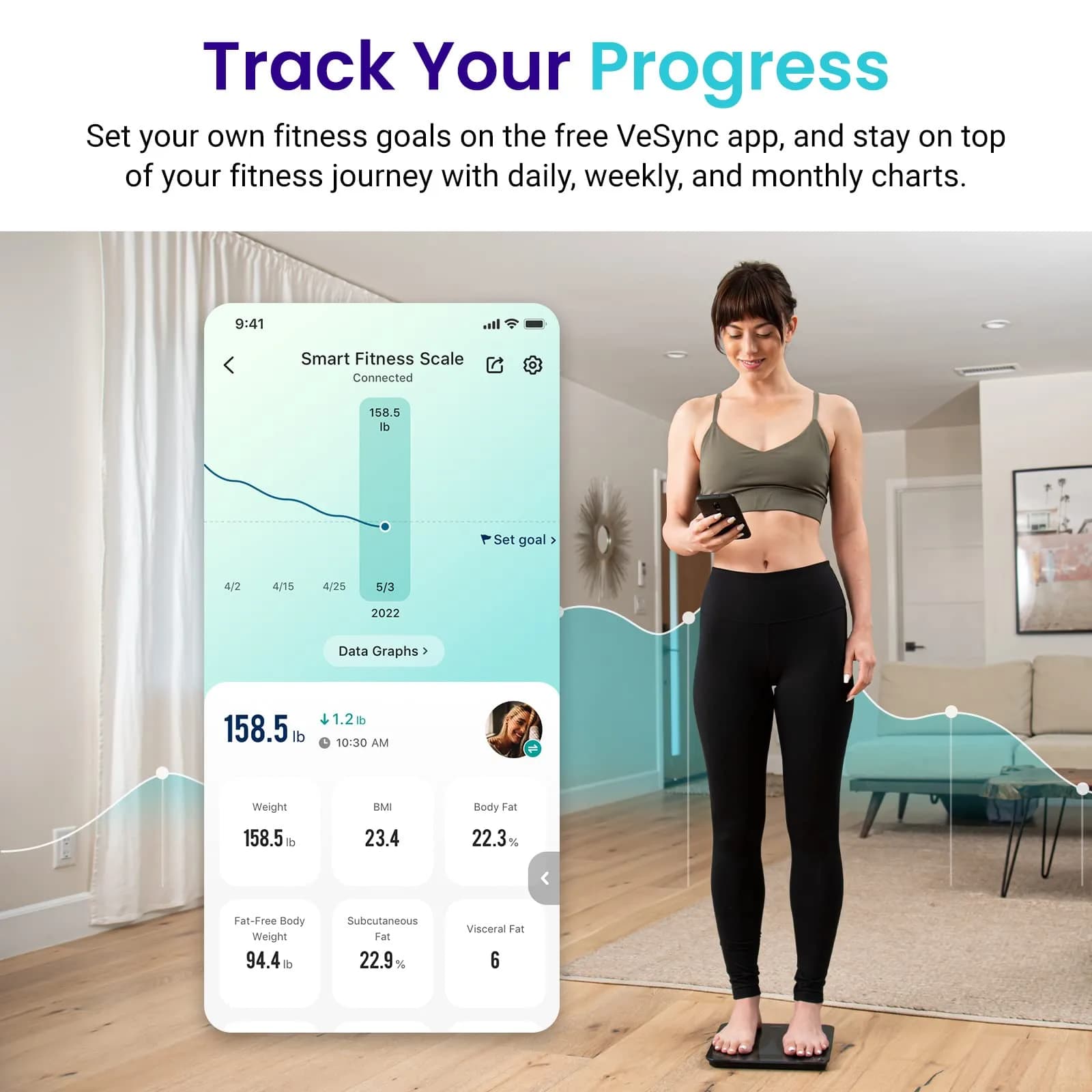 Etekcity Smart Body Weight & Composition Scale - Textured Black, 10.2 x 10.2 Inch - view 3