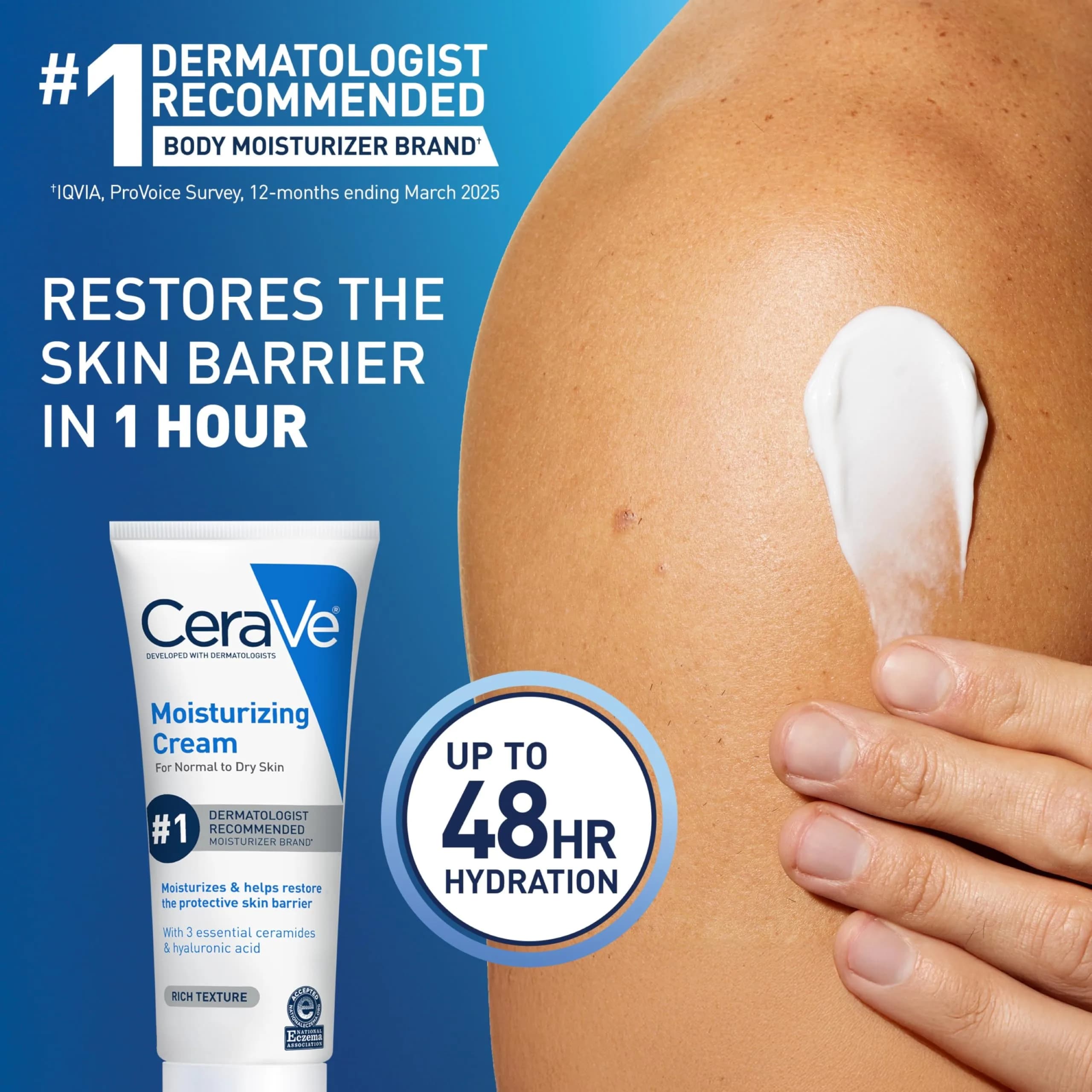 CeraVe Moisturizing Cream Face Body Moisturizer Normal to Dry Skin 235ml (8 Fl Oz) | Hydration Barrier Repair - view 2