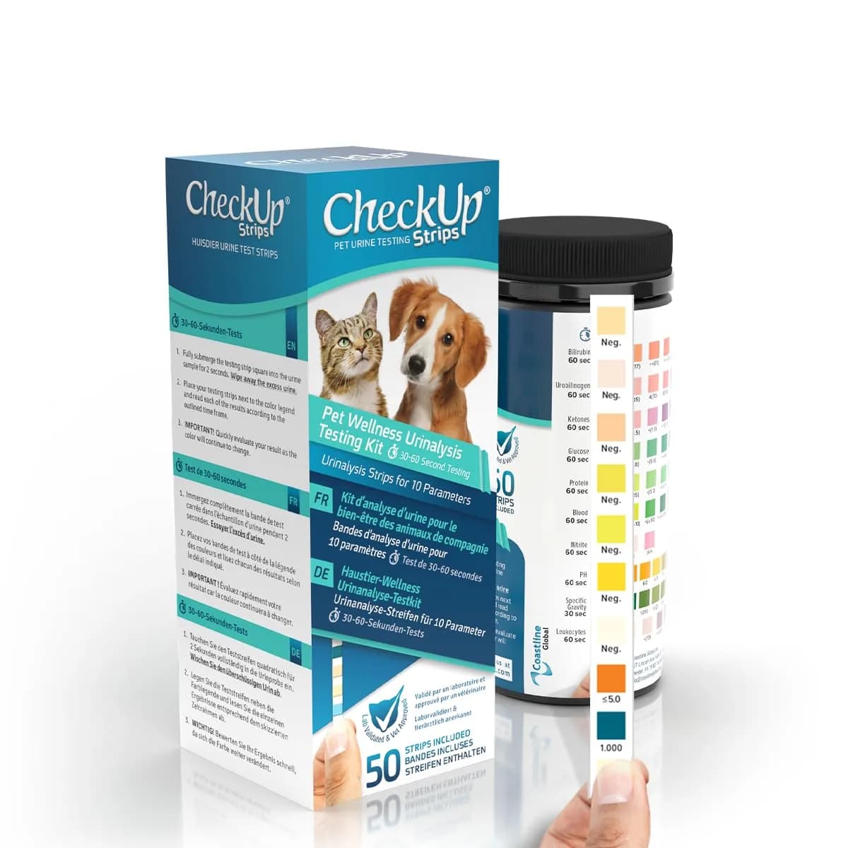 KIT4CAT CheckUp Protein Urine Test Strips for Cats & Dogs, 50 Count | Non-Invasive Pet Health Monitoring — 10 Parameters test strips for Cat & Dog