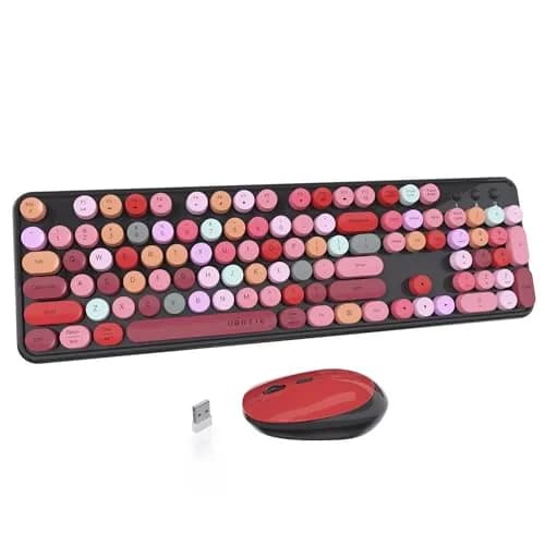 UBOTIE Colorful Wireless Keyboard and Mouse Combo, Full-Size 104-Key with Round Keycaps | Plug-and-Play 2.4GHz USB Connection thumbnail 1