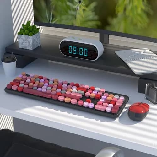 UBOTIE Colorful Wireless Keyboard and Mouse Combo, Full-Size 104-Key with Round Keycaps | Plug-and-Play 2.4GHz USB Connection thumbnail 2