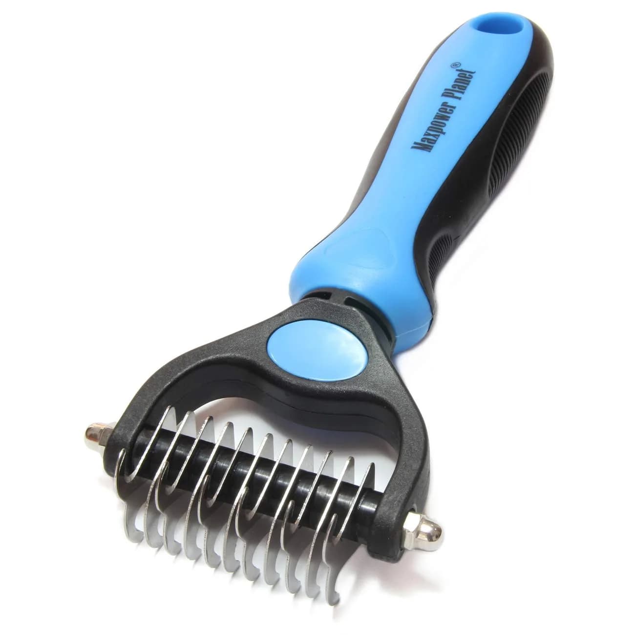 Maxpower Planet Dual-Sided Dog Grooming Rake 16.8cm (6.6in) | Deshedding Undercoat Brush for Dogs & Cats — Blue