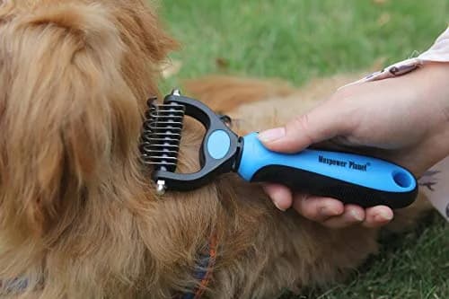 Maxpower Planet Pet Grooming Brush - Double Sided Dematting Undercoat Rake for Dogs and Cats, Small Blue | 118g (0.26 lb) thumbnail 4
