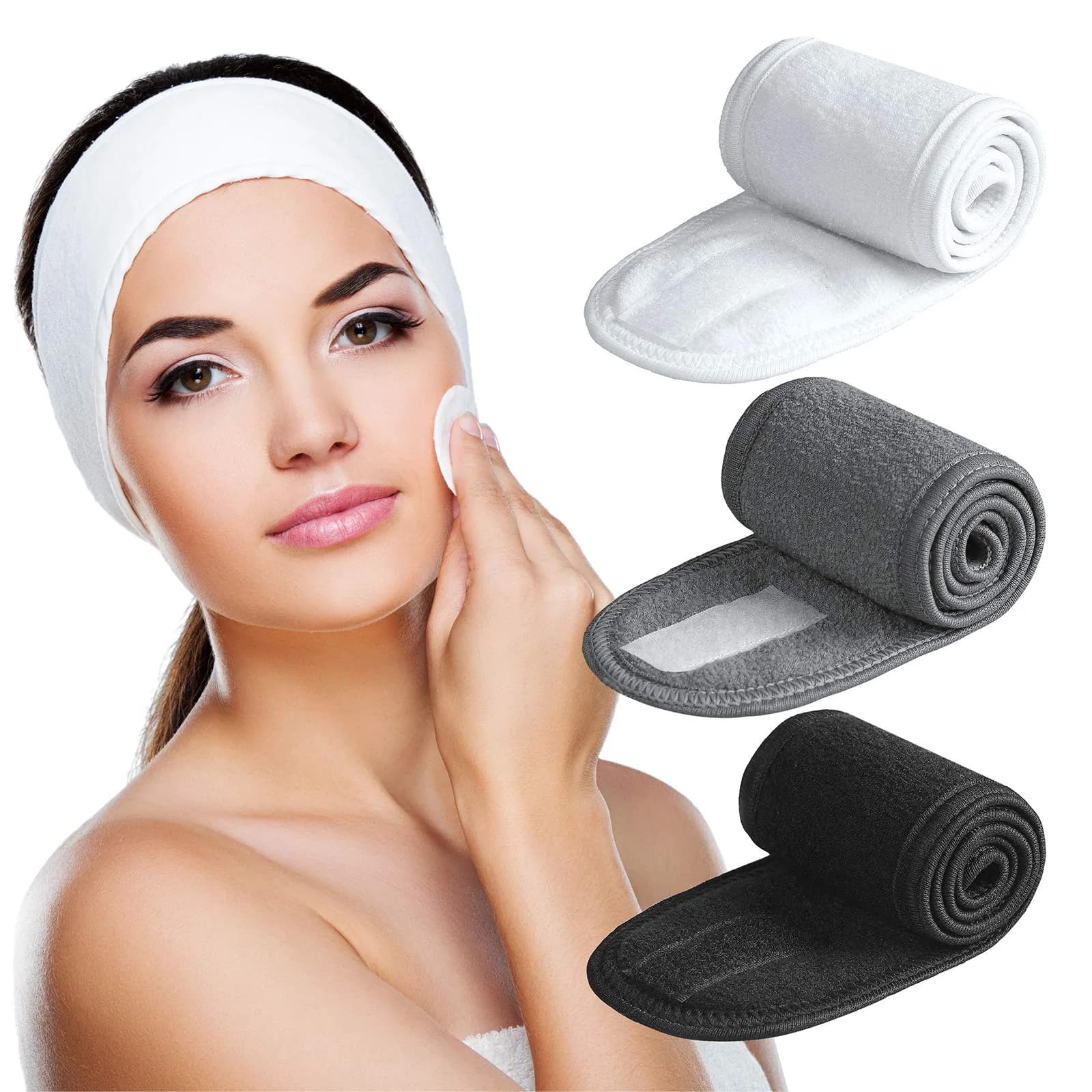 Denfany Soft Terry Cloth Spa Headband 25cm (8.5cm Wide) | Adjustable & Absorbent for Face Washing & Yoga