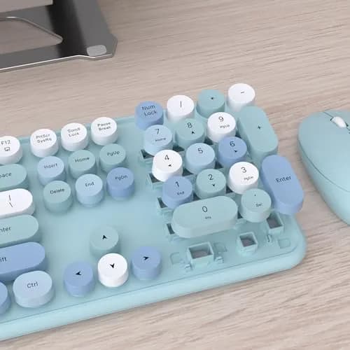 UBOTIE Colorful Wireless Keyboard and Mouse Combo with Round Keycaps & Mirror Surface, 2.4GHz USB Plug-and-Play, Full-Size 104-Key Layout (Blue-Colorful) thumbnail 5