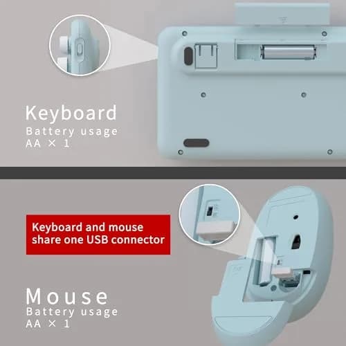 UBOTIE Colorful Wireless Keyboard and Mouse Combo with Round Keycaps & Mirror Surface, 2.4GHz USB Plug-and-Play, Full-Size 104-Key Layout (Blue-Colorful) thumbnail 6