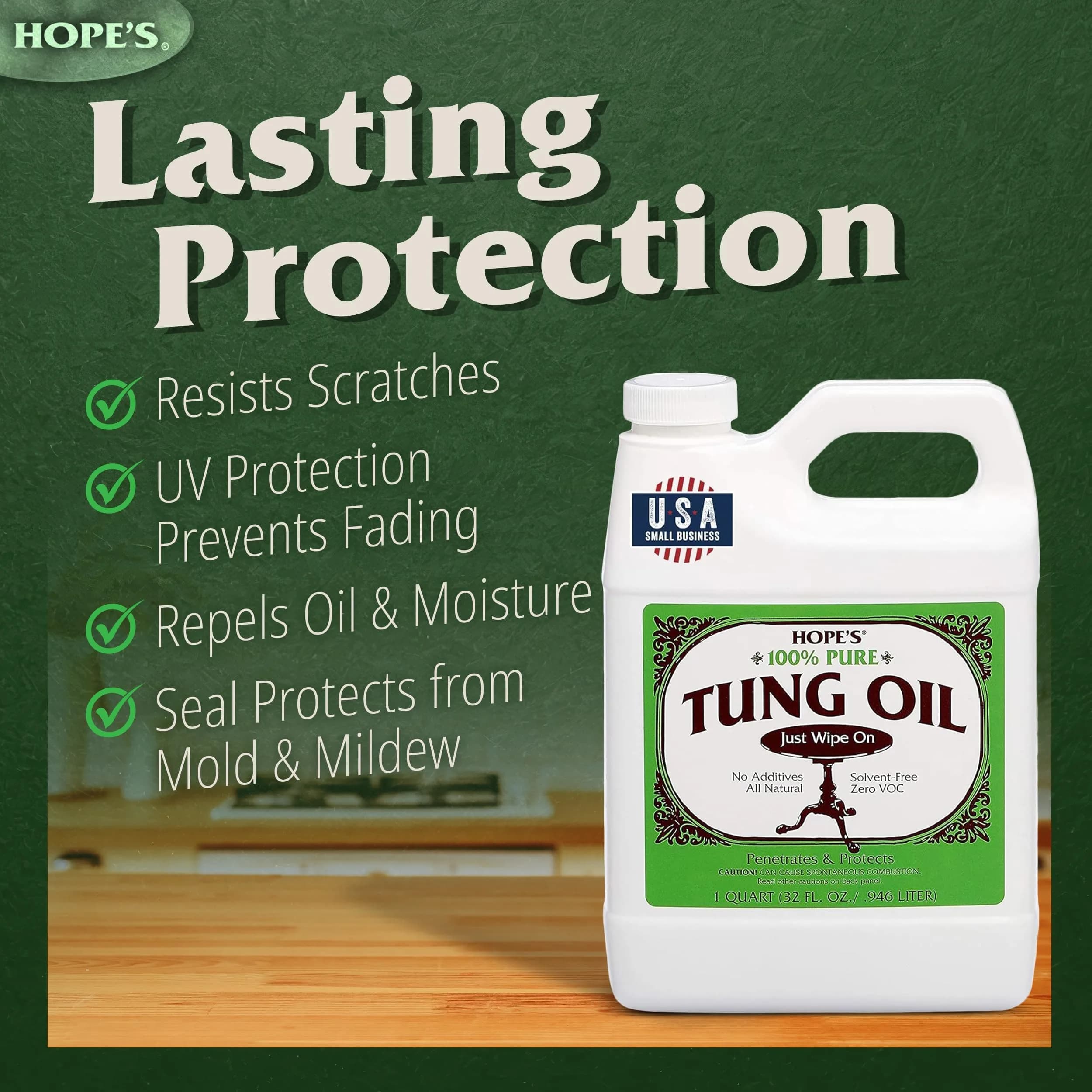 HOPE'S 100% Pure Tung Oil Wood Finish 1.89 L (64 Fl Oz) | Food Safe Natural Wood Sealer - view 6