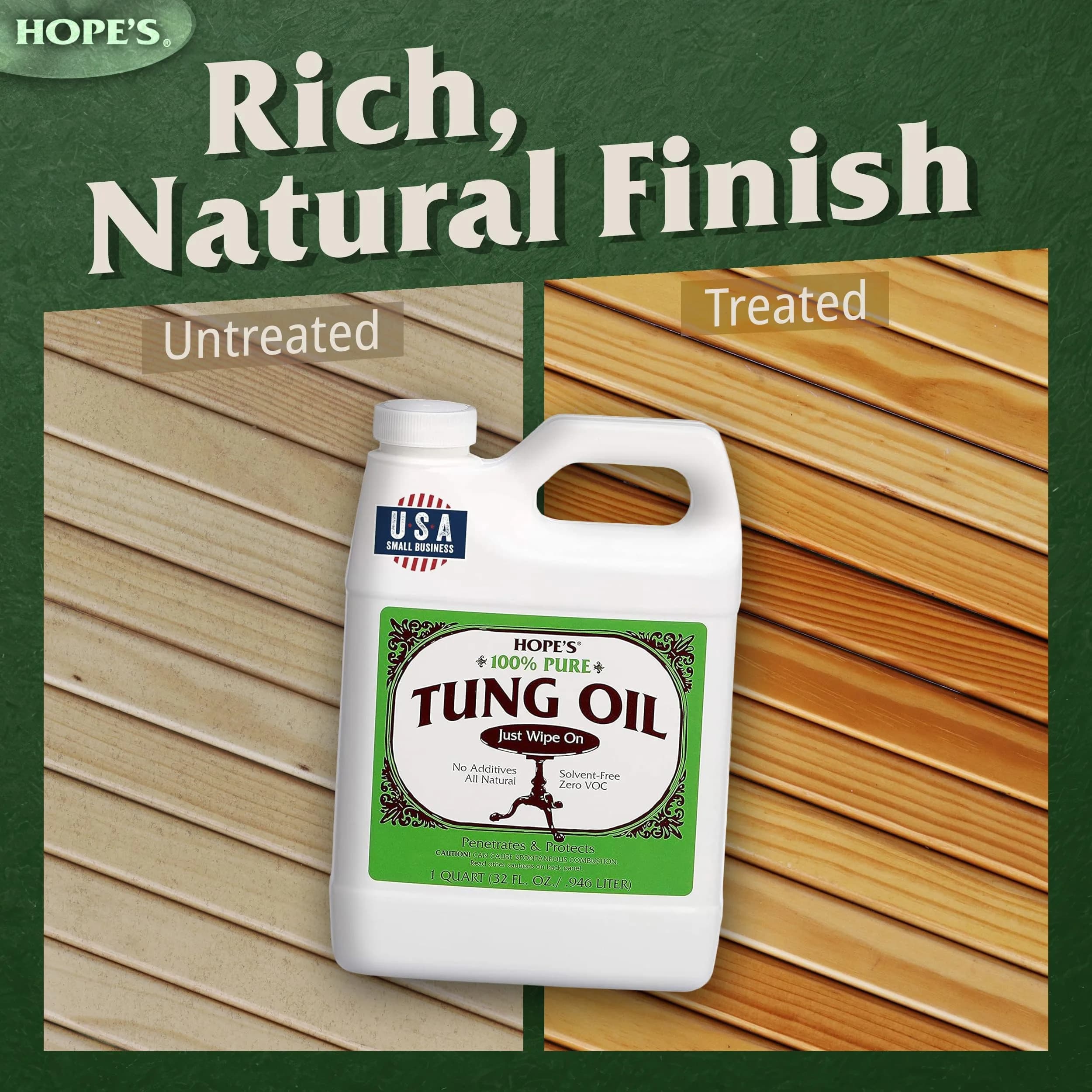 HOPE'S 100% Pure Tung Oil Wood Finish 1.89 L (64 Fl Oz) | Food Safe Natural Wood Sealer - view 8