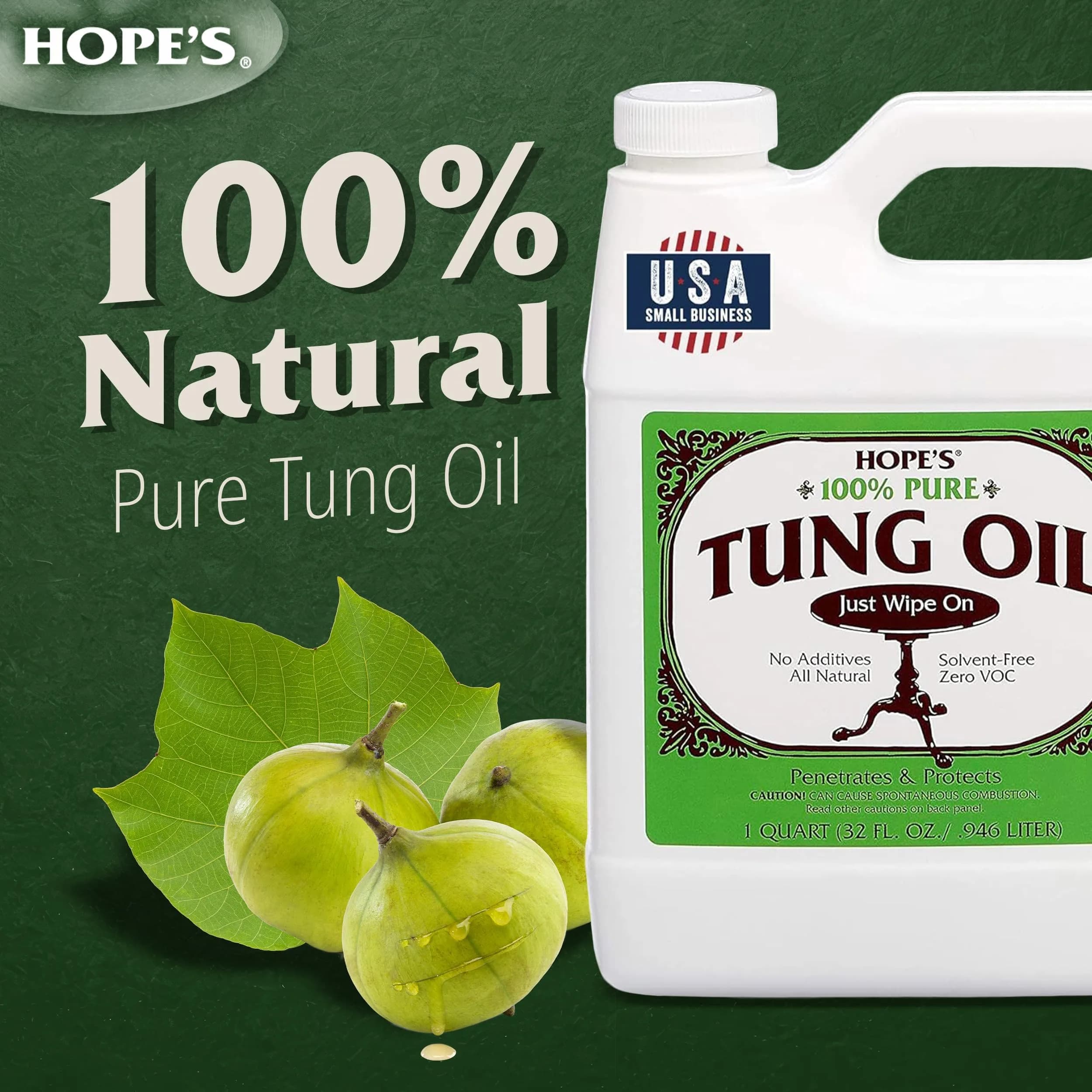 HOPE'S 100% Pure Tung Oil Wood Finish 1.89 L (64 Fl Oz) | Food Safe Natural Wood Sealer - view 2