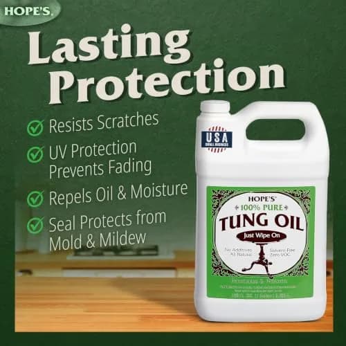 HOPE'S 100% Pure Tung Oil Wood Finish & Sealer 946ml (32 Fl Oz) | Food Safe Natural Wood Grain Enhancer thumbnail 6