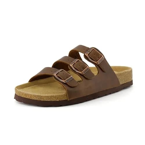 CUSHIONAIRE Lela Slip On Womens Sandals with Vegan Adjustable Straps & Genuine Suede Cork Footbed - Comfortable Memory Foam Sandals for Women 2025, BROWN 10 thumbnail 9