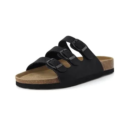 CUSHIONAIRE Lela Slip On Womens Sandals with Vegan Adjustable Straps & Genuine Suede Cork Footbed - Comfortable Memory Foam Sandals for Women 2025, BLACK 7 thumbnail 9