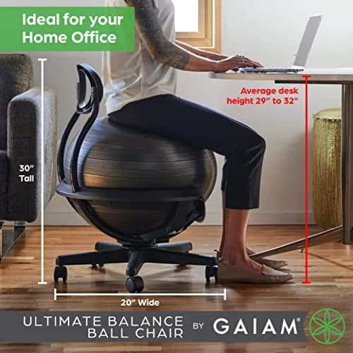Gaiam Balance Ball Chair 52cm | Ergonomic Swivel Base for Home & Office thumbnail 3