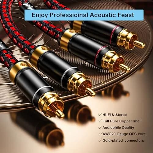 Primeda Audiophile 2RCA to 2RCA Stereo Audio Cable 2.0 m (6 Feet) | Oxygen-Free Copper Core, Gold-Plated Connectors thumbnail 4