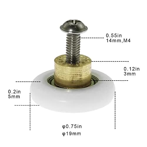 Linwnil Set of 4 Dia 19mm Stainless Steel Shower Door Wheels Rollers Runners, White, 19mm x 5mm | Suitable for Shower Enclosures & Steam Cabins thumbnail 2