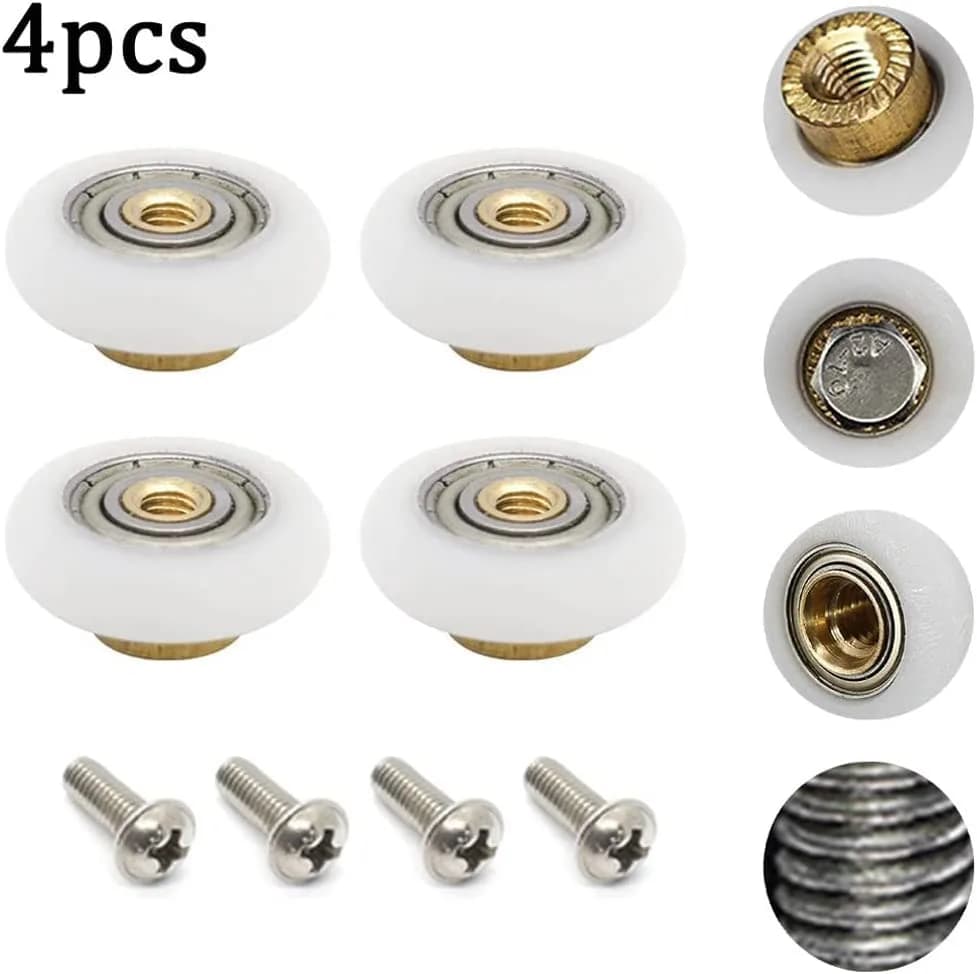 Linwnil Set of 4 Dia 19mm Stainless Steel Shower Door Wheels Rollers Runners, White, 19mm x 5mm | Suitable for Shower Enclosures & Steam Cabins thumbnail 3