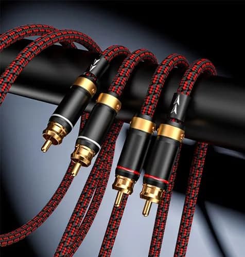 Primeda Audiophile 2RCA Male to 2RCA Male Stereo Audio Cable, Gold Plated | 0.91 m (3 Feet) Heavy Duty Cotton Braided thumbnail 2