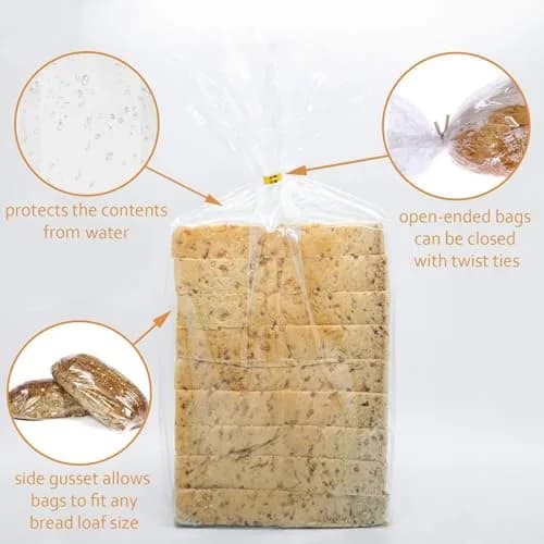 Morepack Plastic Bread Bags with Twist Ties 18x4x8 Inch (100 Pcs, Clear) | Gusseted for Large Loaves thumbnail 4