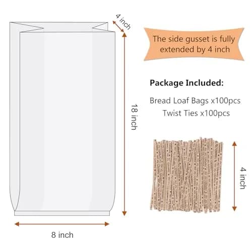 Morepack Plastic Bread Bags with Twist Ties 18x4x8 Inch (100 Pcs, Clear) | Gusseted for Large Loaves thumbnail 2