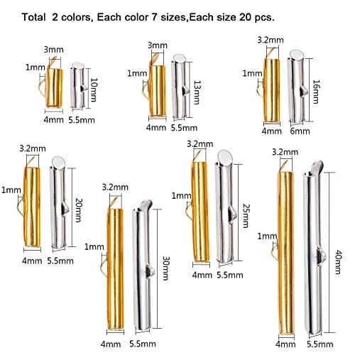 PH PandaHall 240pcs Slide On End Clasp Tubes Slider End Caps | 7 Sizes Platinum Golden thumbnail 4