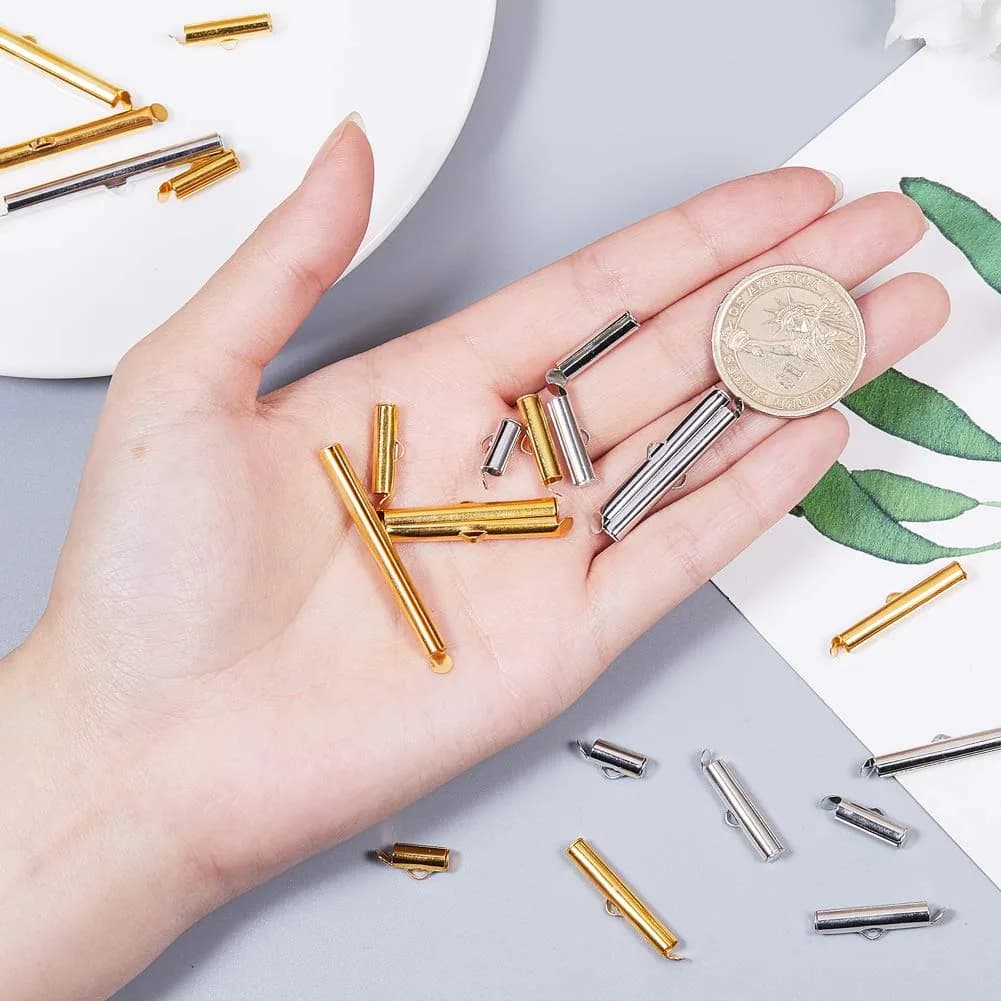 PH PandaHall 240pcs Slide On End Clasp Tubes Slider End Caps | 7 Sizes Platinum Golden - view 7