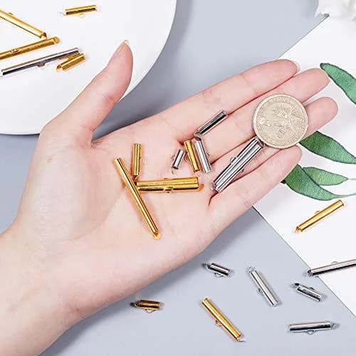 PH PandaHall 240pcs Slide On End Clasp Tubes Slider End Caps | 7 Sizes Platinum Golden thumbnail 7