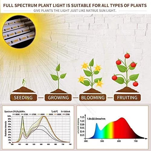 bseah Full Spectrum LED Grow Light with Timer 4 Tubes | 4500K Color Temperature, 15W thumbnail 2