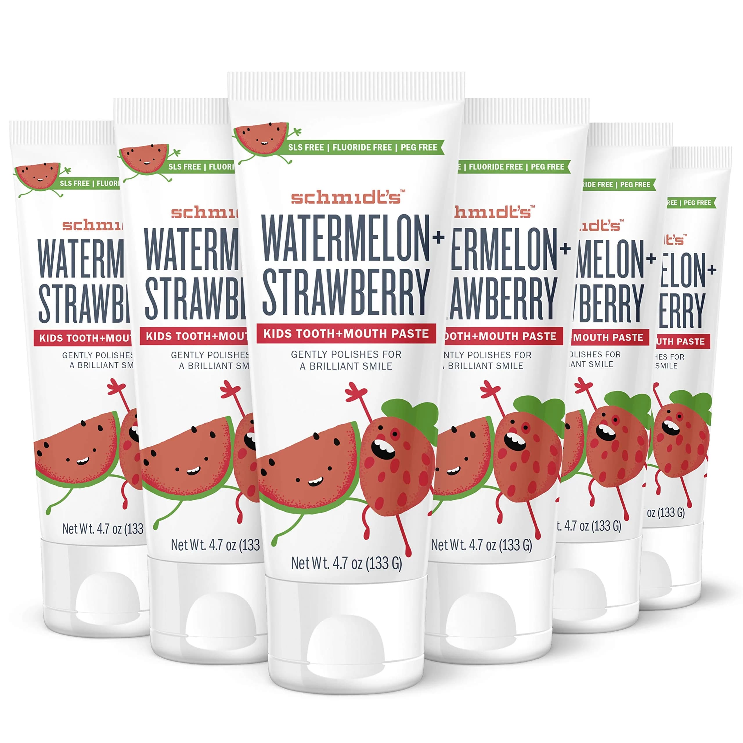 Schmidt's Children's Toothpaste Watermelon + Strawberry 4.7 oz | Fluoride-Free, Plant-Based, Vegan