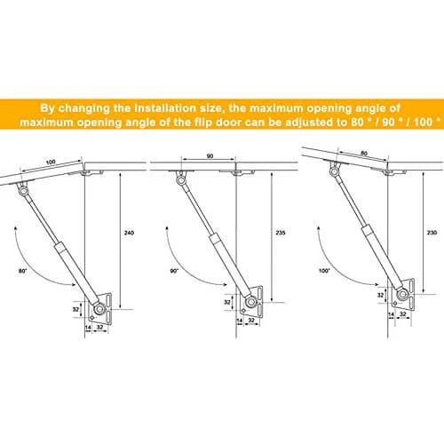 Hxchen Hydraulic Cabinet Hinges 10 Inch (250mm) 100N Soft Close Lid Support Rods | Pack of 4 thumbnail 6