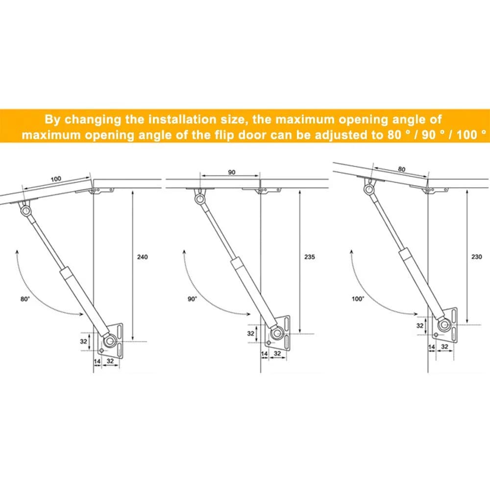 Hxchen Hydraulic Cabinet Hinges 10 Inch (250mm) 100N Soft Close Lid Support Rods | Pack of 4 - view 6