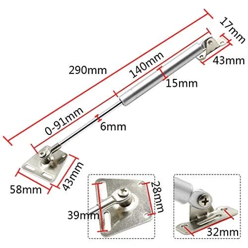 Hxchen Hydraulic Cabinet Hinges 10 Inch (250mm) 100N Soft Close Lid Support Rods | Pack of 4 thumbnail 2