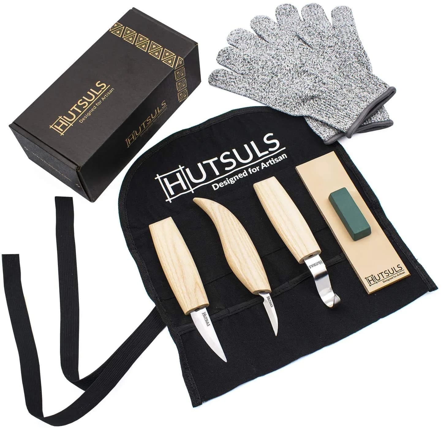 Hutsuls Wood Whittling Kit for Beginners - 8-Piece Carbon Steel Knife Set with Ashwood Handles, 20.07cm (7.9in) | USA-Sourced Craft Tools — ashwood
