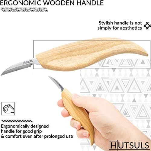 Hutsuls Wood Whittling Kit for Beginners - 8-Piece Carbon Steel Knife Set with Ashwood Handles, 20.07cm (7.9in) | USA-Sourced Craft Tools thumbnail 4