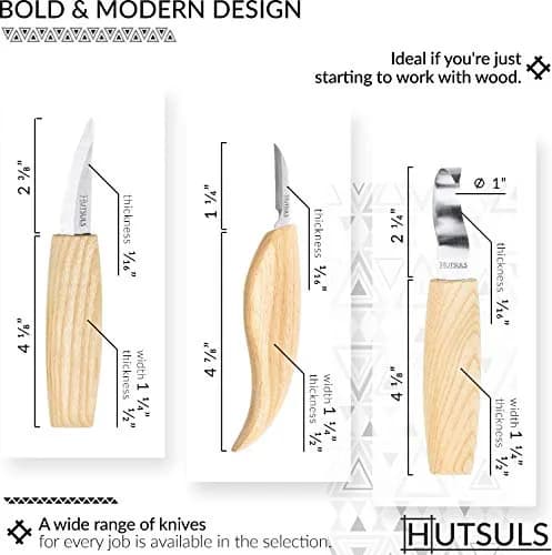Hutsuls Wood Whittling Kit for Beginners - 8-Piece Carbon Steel Knife Set with Ashwood Handles, 20.07cm (7.9in) | USA-Sourced Craft Tools thumbnail 2