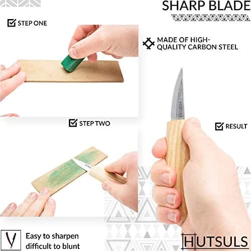 Hutsuls Wood Whittling Kit for Beginners - 8-Piece Carbon Steel Knife Set with Ashwood Handles, 20.07cm (7.9in) | USA-Sourced Craft Tools thumbnail 3