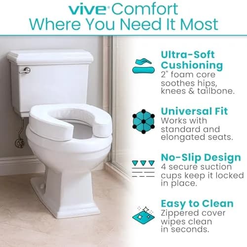 Vive Toilet Seat Cushion 2" Height (5.1 cm) - Soft Foam Padded for Standard & Elongated Seats thumbnail 3
