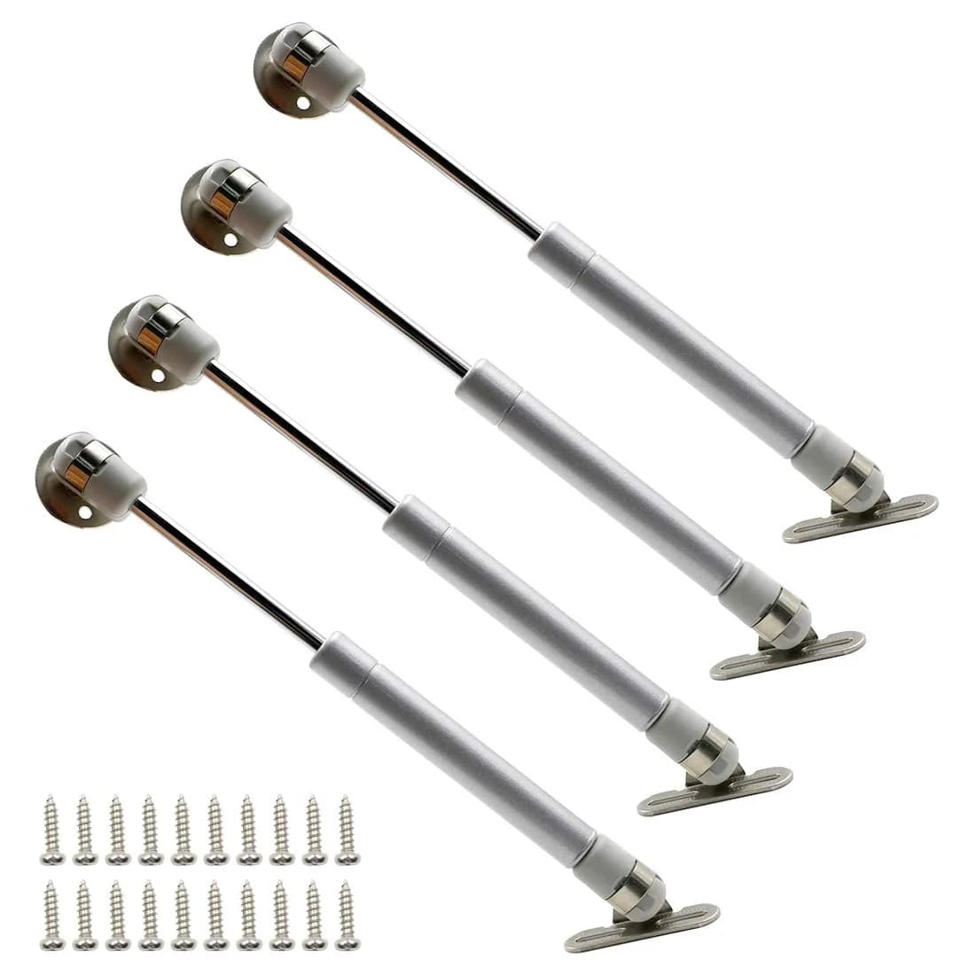 Hxchen Hydraulic Support Cabinet Hinges 235mm (9.25") 30N Soft Close Lid Supports | Pack of 4 Satin Nickel Silver