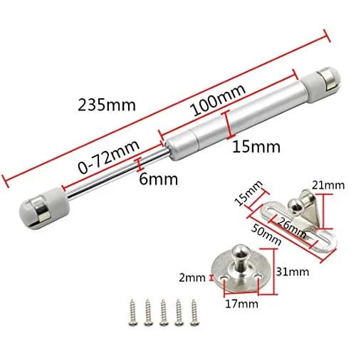 Hxchen Hydraulic Support Cabinet Hinges 235mm (9.25") 30N Soft Close Lid Supports | Pack of 4 Satin Nickel Silver thumbnail 3