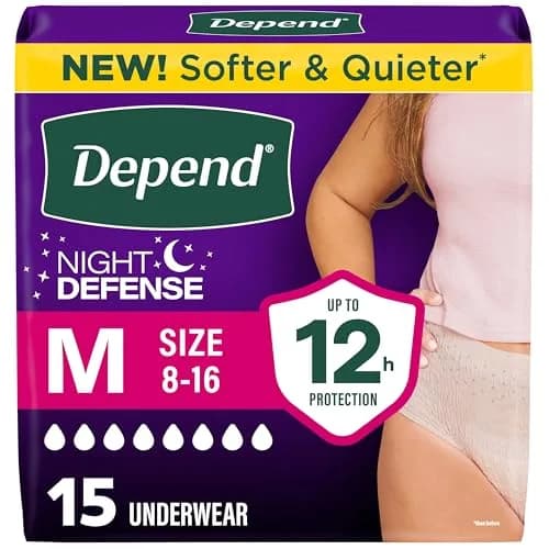 Depend Night Defense Adult Incontinence Underwear for Women, Medium, 15 Count | Up to 12 Hours Overnight Protection thumbnail 1