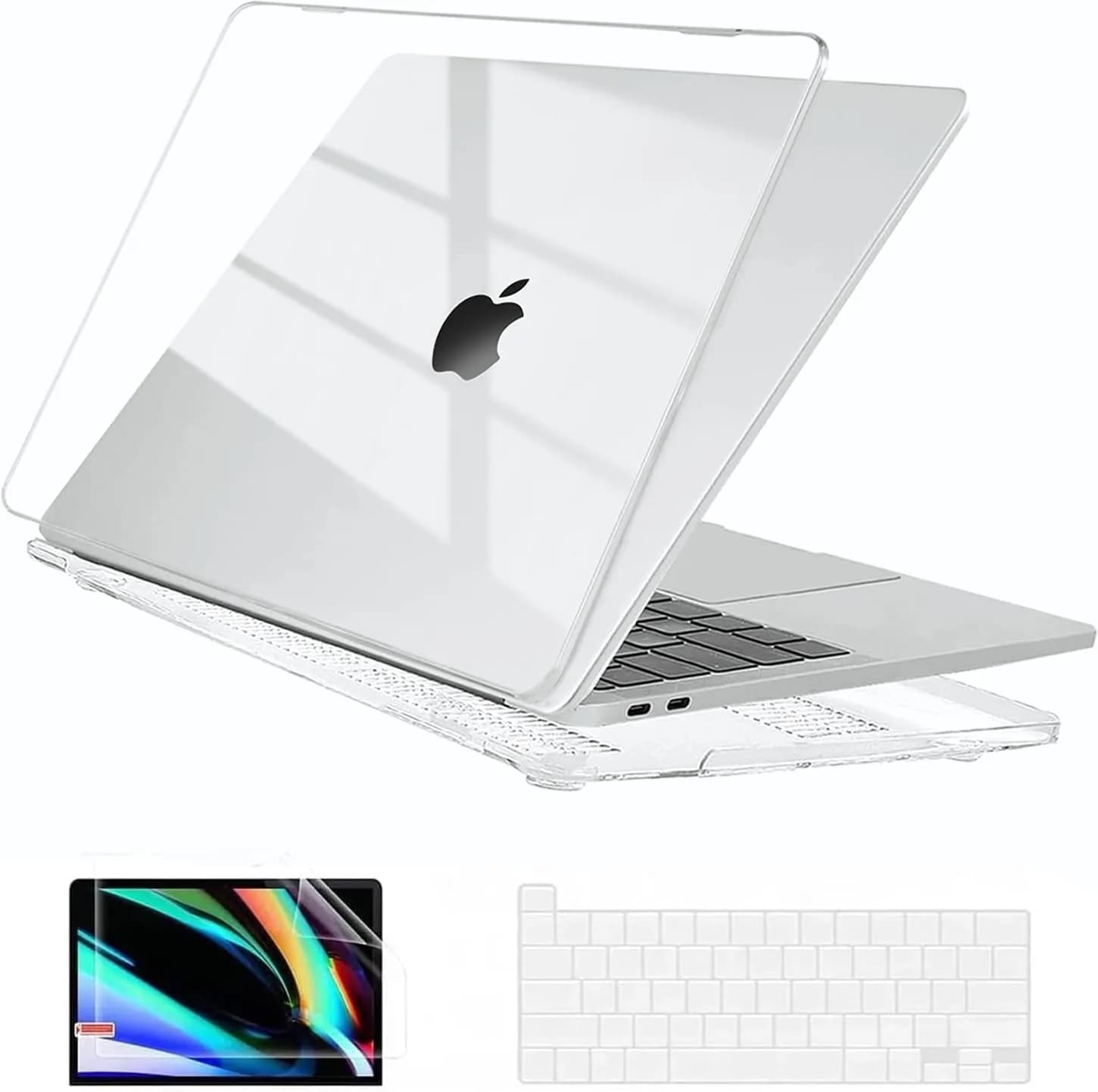 EooCoo Crystal Clear Hard Case for MacBook Pro 13-inch M2/M1 (2016-2024) | Snap-On Protection with Keyboard Cover & Screen Protector — Crystal Clear