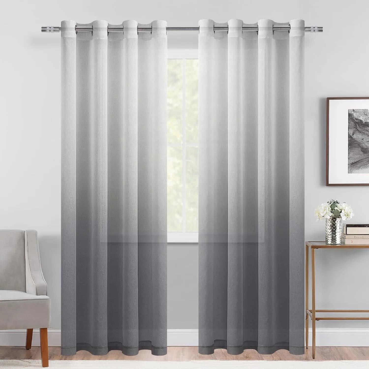 DWCN Grey Ombre Sheer Curtains 84 Inches Long | Elegant Light Diffusion for Living Room