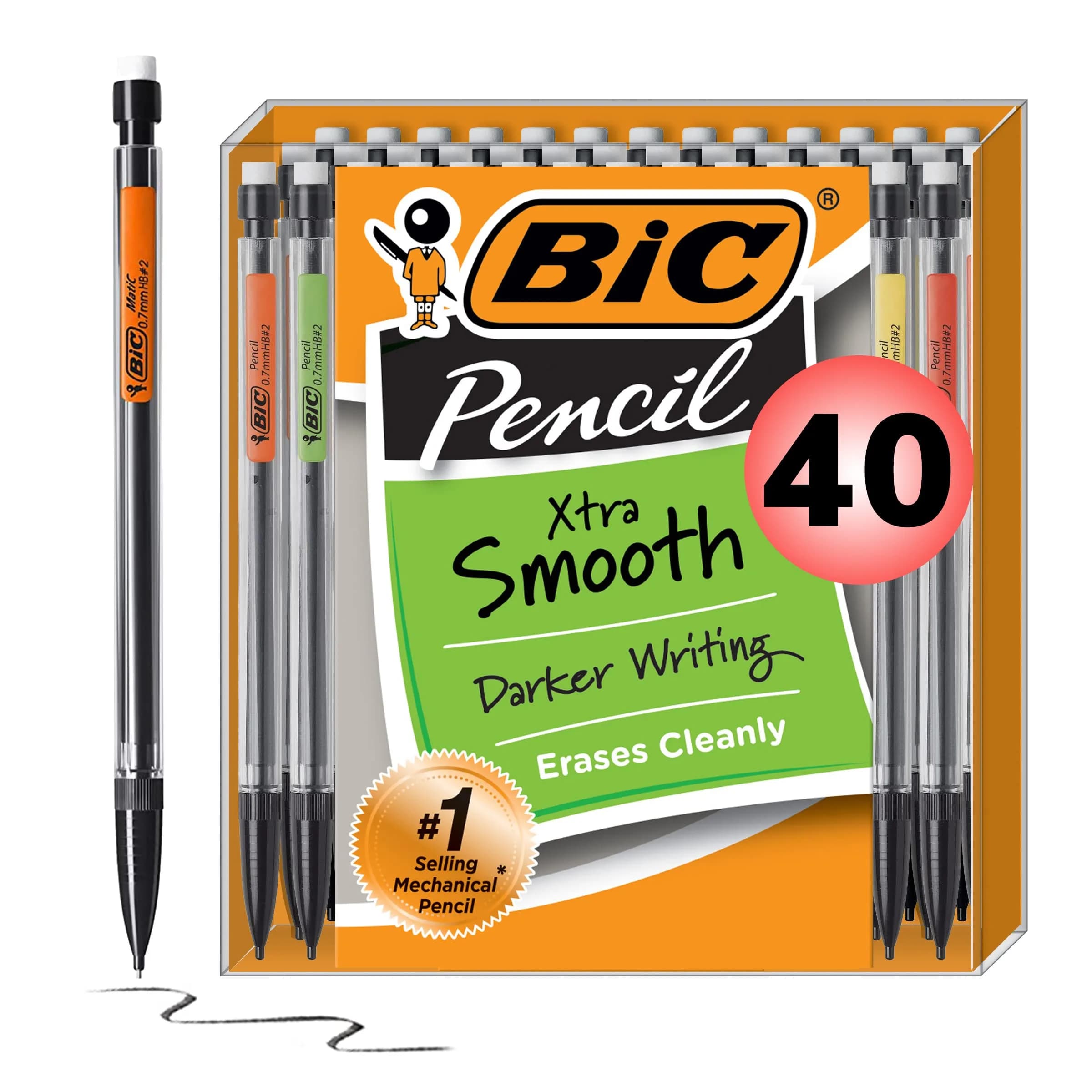 BIC Xtra-Smooth Mechanical Pencil, Medium Point (0.7 mm), 40-Count | Smudge-Free, Erases Cleanly, Office & School Use — Black