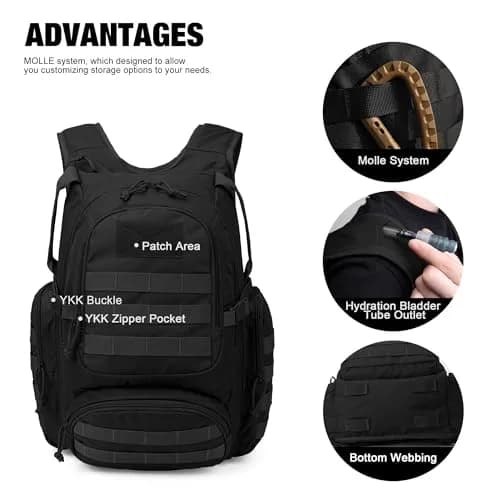 Mardingtop 25L Tactical Backpack Black | Military & Hiking Daypack with MOLLE thumbnail 3