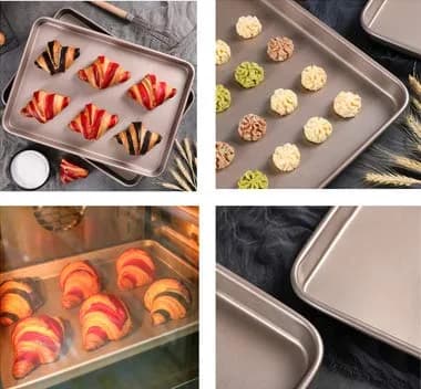 Walooza Nonstick Baking Sheets Pan Set of 2, 11 Inch Rectangular Cookie Sheet Replacement Toaster Oven Tray | Heavy Duty & Easy Clean thumbnail 9