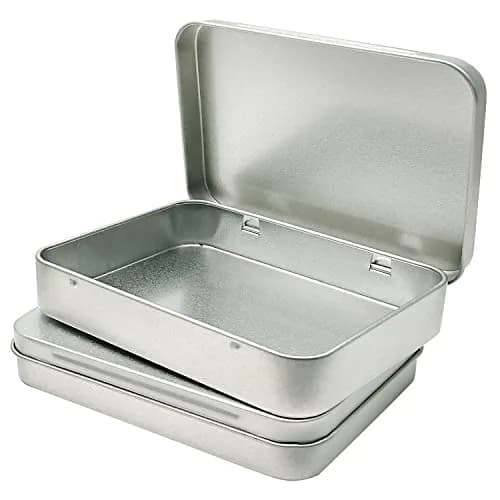 Hulless Silver Hinged Tin Box Metal Tins Storage Containers 2 Pack | 11.43cm x 8.38cm x 2.29cm (4.5"x3.3"x0.9") thumbnail 1